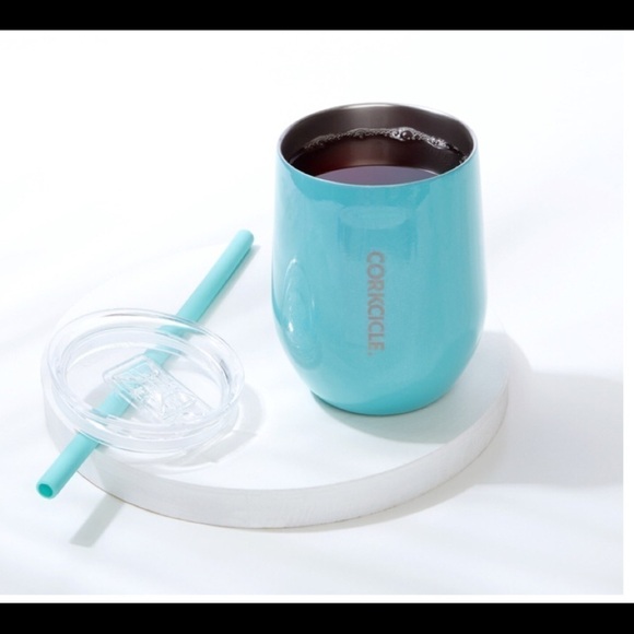 Corkcicle 12 oz Turquoise Wine Tumbler & Straw - Picture 1 of 10